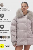 Оптом Куртка зимняя женская с мехом и капюшоном тренд светло-коричневого цвета 7658SK