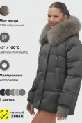 Оптом Куртка зимняя женская с мехом и капюшоном тренд темно-серого цвета 7658TC, фото 3