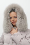 Оптом Куртка зимняя женская с мехом и капюшоном тренд светло-коричневого цвета 7660SK, фото 4