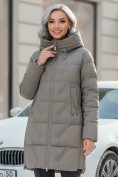 Оптом Куртка зимняя женская классическая с капюшоном серого цвета 7671Sr