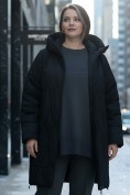 Оптом Пальто зимнее утепленное женское большого размера черного цвета 7699Ch, фото 2