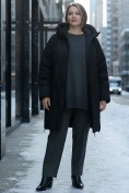 Оптом Пальто зимнее утепленное женское большого размера черного цвета 7699Ch, фото 5