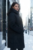 Оптом Пальто зимнее утепленное женское большого размера черного цвета 7699Ch, фото 4