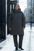 Оптом Пальто зимнее утепленное женское большого размера темно-серого цвета 7699TC