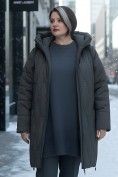 Оптом Пальто зимнее утепленное женское большого размера темно-серого цвета 7699TC, фото 5