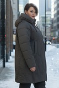 Оптом Пальто зимнее утепленное женское большого размера темно-серого цвета 7699TC, фото 4