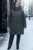 Оптом Пальто зимнее утепленное женское большого размера зеленого цвета 7699Z