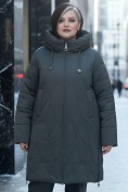 Оптом Пальто зимнее утепленное женское большого размера зеленого цвета 7699Z, фото 2