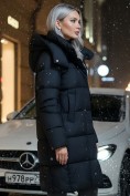 Оптом Пальто зимнее утепленное с капюшоном женское черного цвета 7700Ch, фото 4