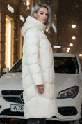 Оптом Пальто зимнее утепленное с капюшоном женское бежевого цвета 7702B, фото 3