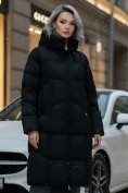 Оптом Пальто зимнее утепленное с капюшоном женское черного цвета 7702Ch, фото 3