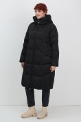 Оптом Пальто зимнее утепленное с капюшоном женское черного цвета 7702Ch, фото 3