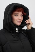 Оптом Пальто зимнее утепленное с капюшоном женское черного цвета 7702Ch, фото 6