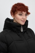 Оптом Пальто зимнее утепленное с капюшоном женское черного цвета 7702Ch, фото 9