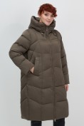 Оптом Пальто зимнее утепленное с капюшоном женское коричневого цвета 7702K, фото 10