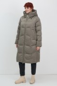 Оптом Пальто зимнее утепленное с капюшоном женское светло-коричневого цвета 7702SK, фото 10