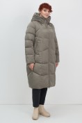 Оптом Пальто зимнее утепленное с капюшоном женское светло-коричневого цвета 7702SK, фото 9