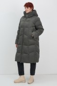 Оптом Пальто зимнее утепленное с капюшоном женское зеленого цвета 7702Z, фото 3