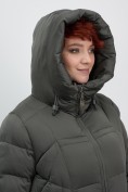 Оптом Пальто зимнее утепленное с капюшоном женское зеленого цвета 7702Z, фото 6