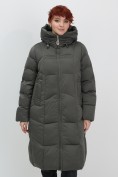 Оптом Пальто зимнее утепленное с капюшоном женское зеленого цвета 7702Z, фото 7