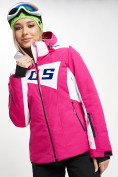 Оптом Горнолыжная куртка женская розового цвета 77030R в Казани, фото 3