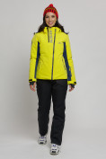 Оптом Горнолыжная куртка женская желтого цвета 77033J, фото 4