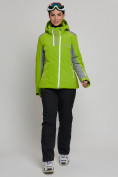 Оптом Горнолыжная куртка женская зеленого цвета 77033Z в Казани, фото 11