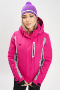 Оптом Горнолыжная куртка женская розового цвета 77034R в Казани, фото 5