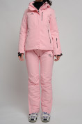 Оптом Горнолыжный костюм женский розового цвета 77039R в Казани, фото 9