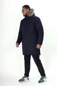 Оптом Парка мужская зимняя с мехом темно-синего цвета 7707TS в Казани, фото 2