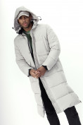 Оптом Куртка удлинённая мужская зимняя светло-серого цвета 7708SS в Казани, фото 7