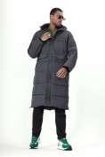 Оптом Куртка удлинённая мужская зимняя темно-серого цвета 7708TC в Казани, фото 2