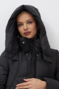 Оптом Пальто зимнее утепленное с капюшоном женское черного цвета 7709Ch, фото 12