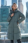 Оптом Пальто зимнее утепленное с капюшоном женское цвета хаки 7709Kh
