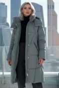 Оптом Пальто зимнее утепленное с капюшоном женское цвета хаки 7709Kh, фото 4