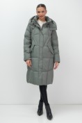 Оптом Пальто зимнее утепленное с капюшоном женское цвета хаки 7709Kh, фото 3