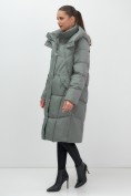 Оптом Пальто зимнее утепленное с капюшоном женское цвета хаки 7709Kh, фото 4