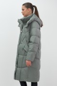 Оптом Пальто зимнее утепленное с капюшоном женское цвета хаки 7709Kh, фото 7