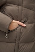Оптом Пальто зимнее утепленное с капюшоном женское светло-коричневого цвета 7729SK, фото 12
