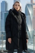 Оптом Пальто двубортная зимнее утепленное женское черного цвета 7732Ch