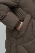 Оптом Пальто двубортная зимнее утепленное женское коричневого цвета 7732K, фото 10