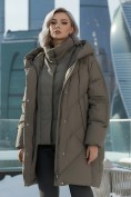 Оптом Пальто двубортная зимнее утепленное женское светло-коричневого цвета 7732SK