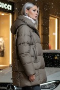 Оптом Куртка двубортная женская зимняя с капюшоном коричневого цвета 7736K, фото 2