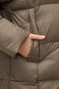 Оптом Куртка двубортная женская зимняя с капюшоном коричневого цвета 7736K, фото 4