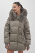 Оптом Куртка зимняя женская с мехом и капюшоном тренд коричневого цвета 7737K, фото 2