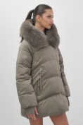 Оптом Куртка зимняя женская с мехом и капюшоном тренд коричневого цвета 7737K, фото 3