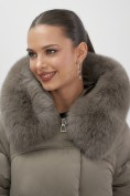 Оптом Куртка зимняя женская с мехом и капюшоном тренд коричневого цвета 7737K, фото 6