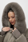 Оптом Куртка зимняя женская с мехом и капюшоном тренд коричневого цвета 7737K, фото 7