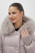 Оптом Куртка зимняя женская с мехом и капюшоном тренд светло-коричневого цвета 7737SK, фото 11