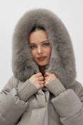 Оптом Куртка зимняя женская с мехом и капюшоном тренд светло-коричневого цвета 7737SK, фото 10